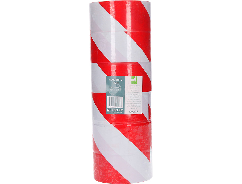 CINTA ADHESIVA Q-CONNECT DE SEGURIDAD ROJO Y BLANCO 20 MT X 48 MM