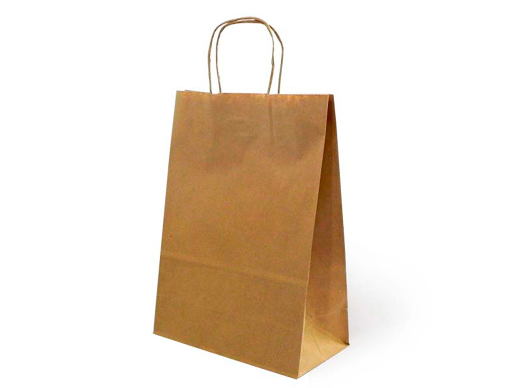 BOLSA KRAFT BASIKA NATURAL RECICLADO 90 GR ASA RETORCIDA TAMAÑO