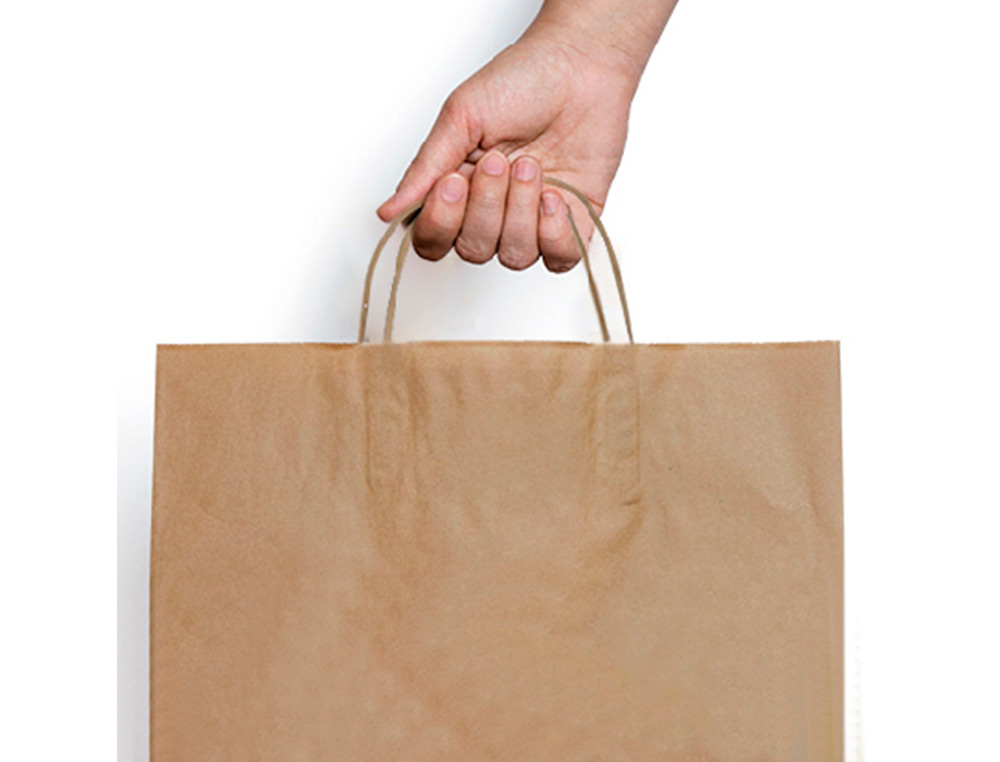 BOLSA KRAFT BASIKA NATURAL RECICLADO 90 GR ASA RETORCIDA TAMAÑO