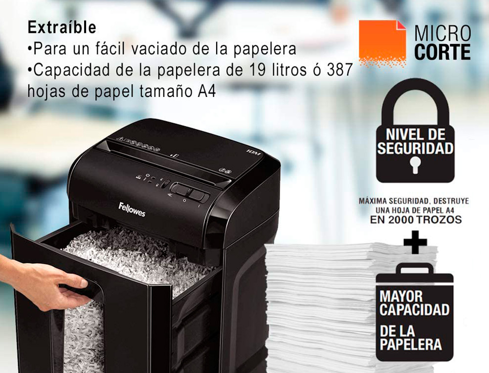 DESTRUCTORA DE DOCUMENTOS FELLOWES 10M CAPACIDAD DE CORTE 10 H SEGURIDAD P5 DESTRUYE GRAPAS Y TARJETAS DE