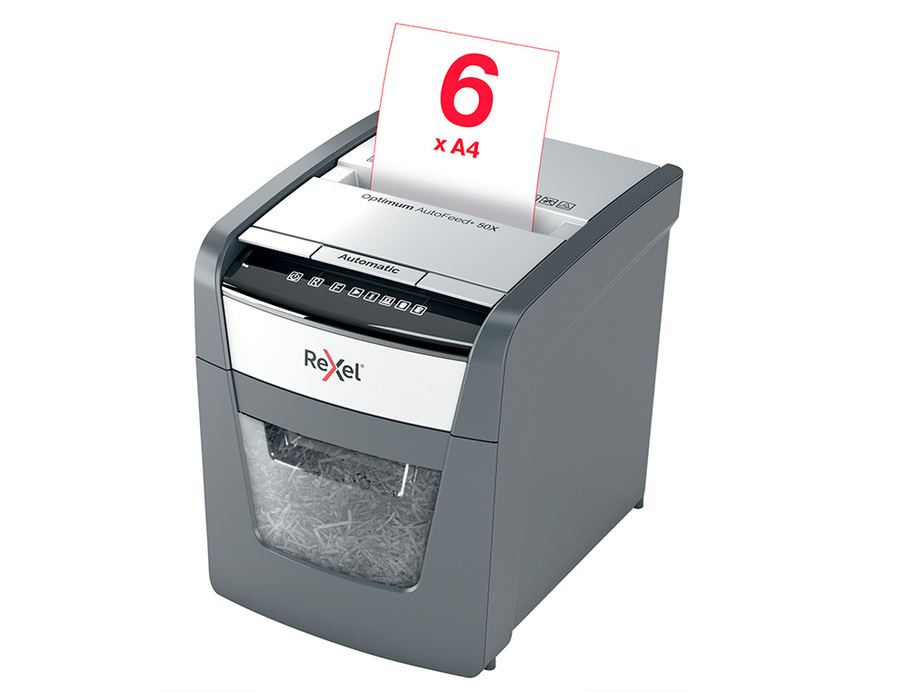 DESTRUCTORA DE DOCUMENTOS REXEL OPTIMUM AUTOFEED+ 50X EU CAPACIDAD DE CORTE 50 HOJAS DESTRUYE GRAPAS Y CLIPS