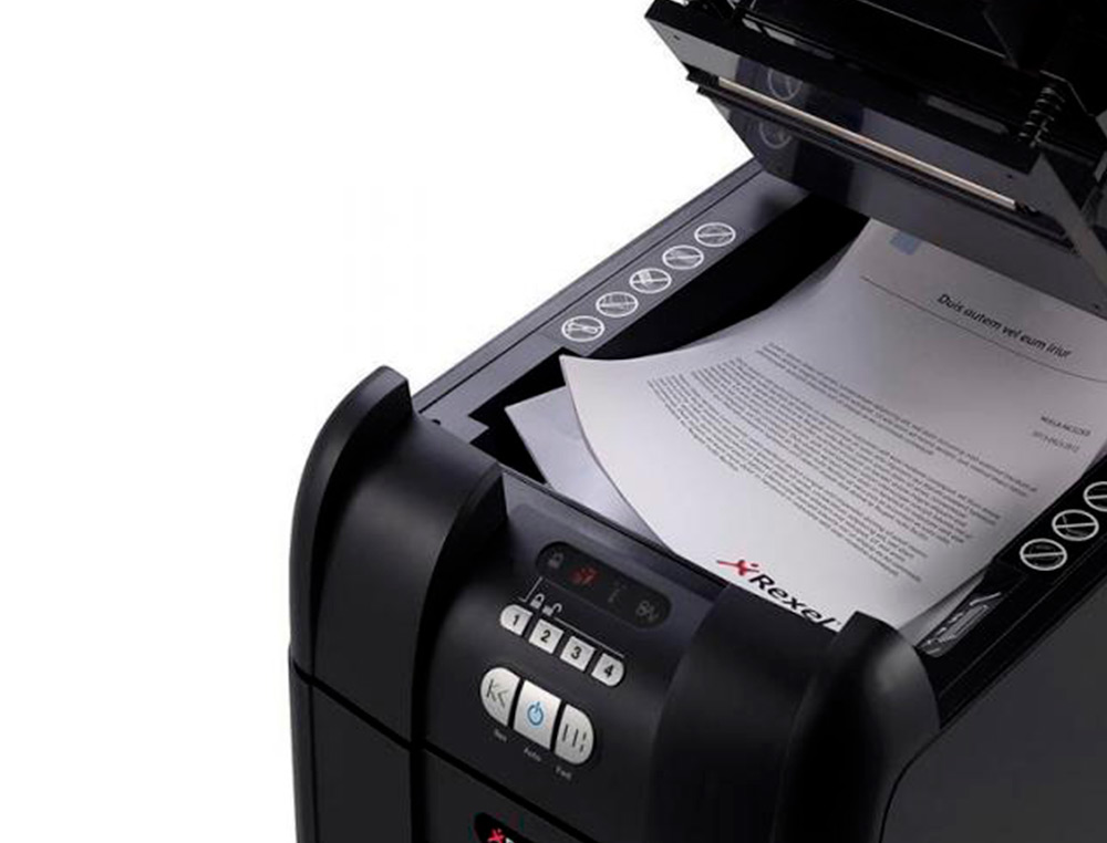 DESTRUCTORA DE DOCUMENTOS REXEL OPTIMUM AUTOFEED+ 300X EU CAPACIDAD DE CORTE 300 HOJAS DESTRUYE GRAPAS Y CLIPS