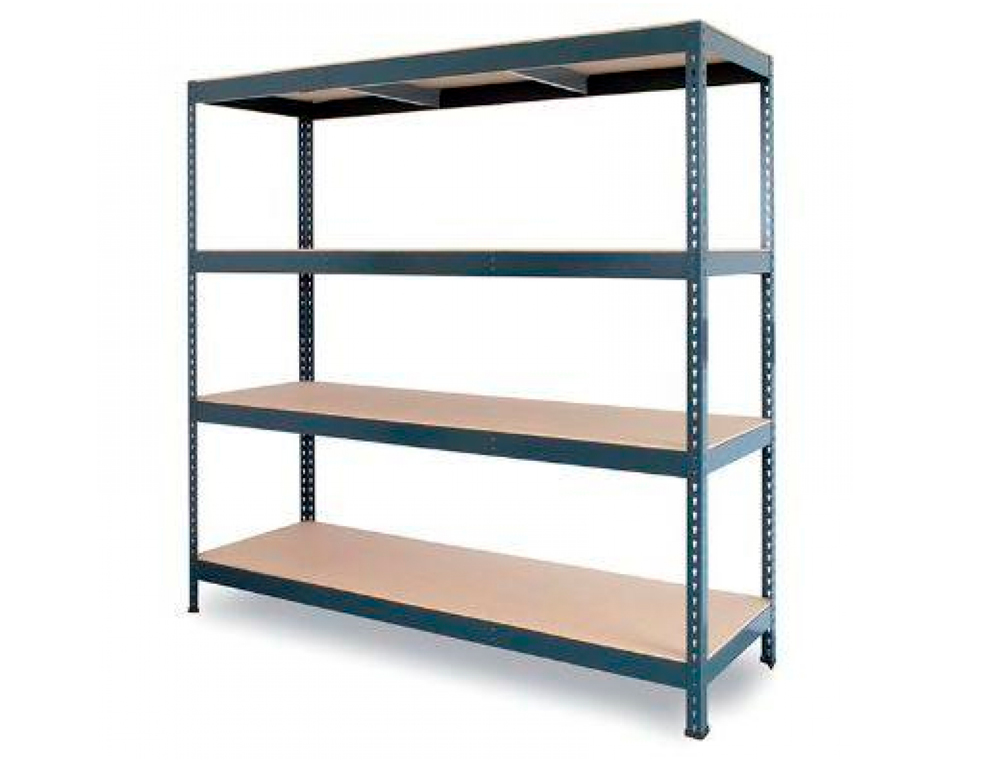 ESTANTERIA METALICA AR STOCKER 200X200X70 CM 4 ESTANTES 450 KG POR ESTANTE BANDEJA DE MADERA SIN TORNILLOS