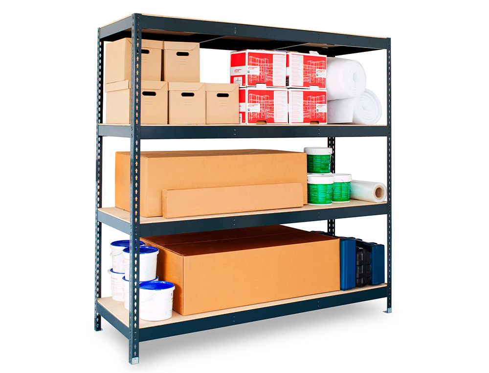 ESTANTERIA METALICA AR STOCKER 200X200X70 CM 4 ESTANTES 450 KG POR ESTANTE BANDEJA DE MADERA SIN TORNILLOS