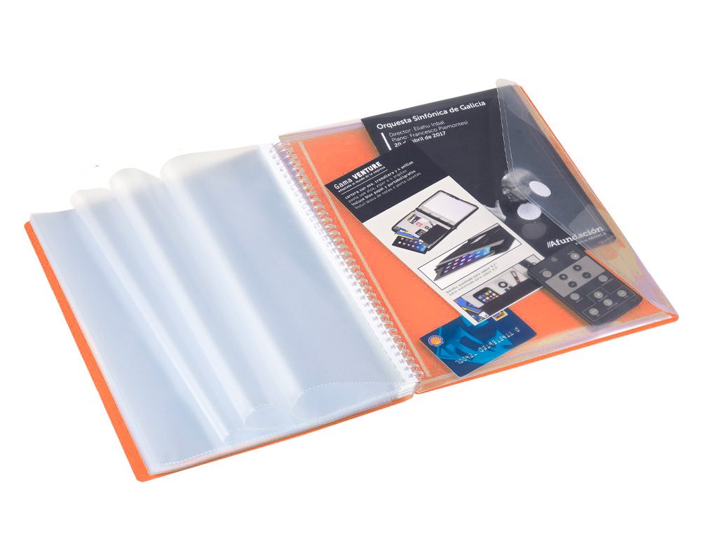 CARPETA CARCHIVO ARCHIVEX POLIPROPILENO CANGURO NARANJA ESCAPARATE CON ESPIRAL 40 FUNDAS CIERRE GOMAS DIN A4