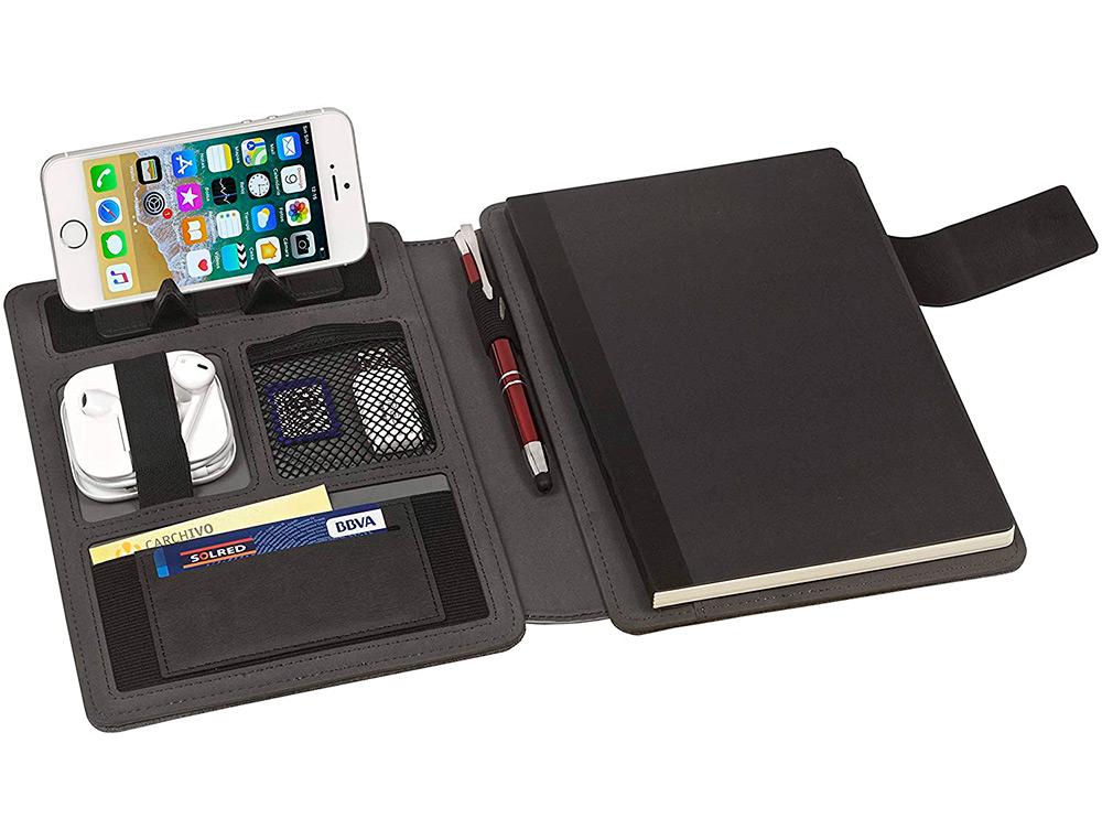 CARPETA PORTAFOLIOS CARCHIVO VENTURE DIN A5 CON CUADERNO Y SOPORTE SMARTPHONE COLOR GRIS