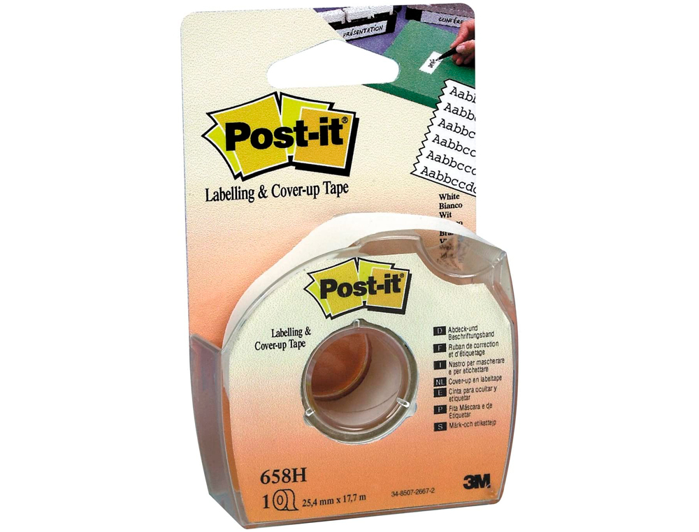 CINTA ADHESIVA POST-IT PARA OCULTAR Y ETIQUETAR 6 LINEAS 18 MT X 25 MM EN PORTARROLLO