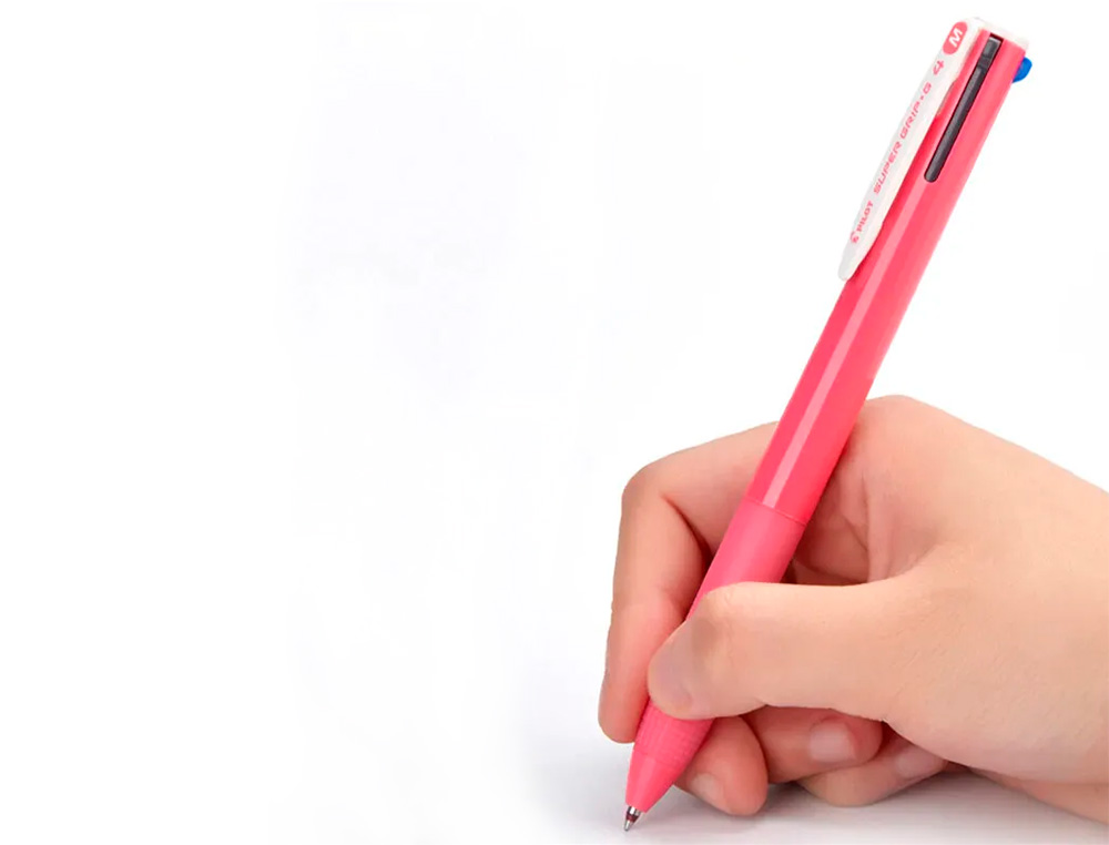 BOLIGRAFO PILOT SUPER GRIP G 4 COLORES RETRACTIL SUJECION DE CAUCHO TINTA BASE DE ACEITE CUERPO COLOR ROSA