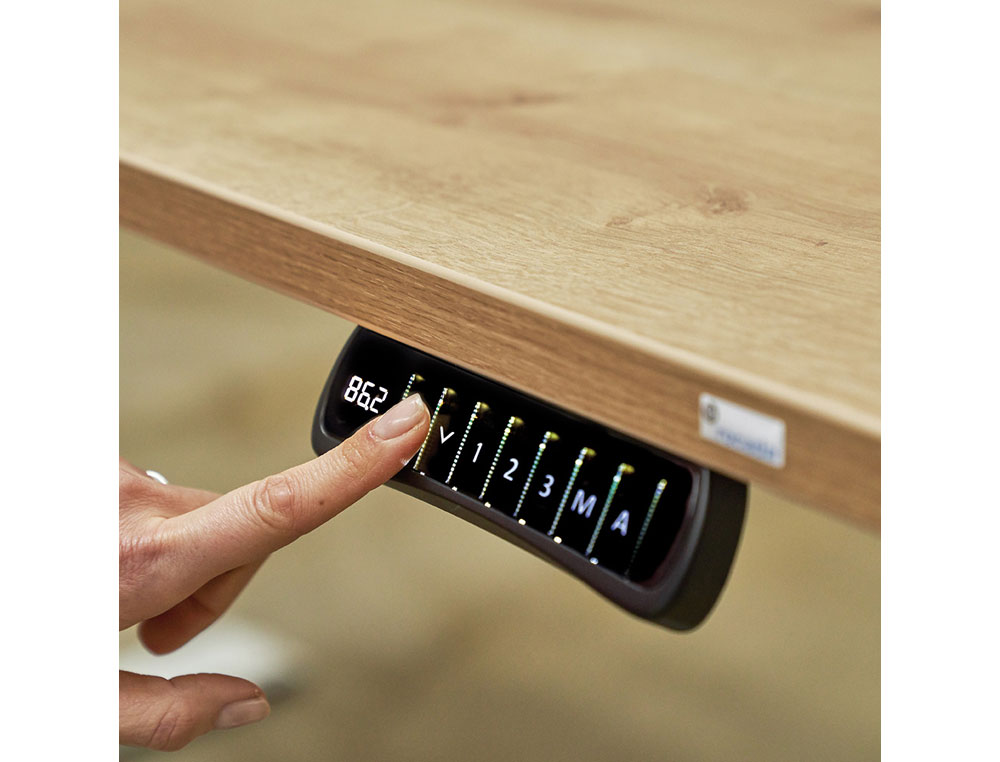 MESA ROCADA REGULABLE EN ALTURA ELECTRICAMENTE HASTA 129 CM ESTRUCTURA DE ACERO TABLERO 180 CM COLOR ROBLE