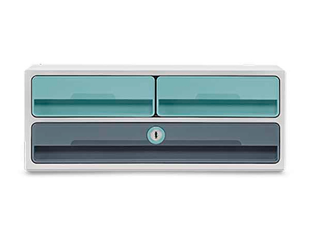 FICHERO CAJONES DE SOBREMESA CEP MOOV UP RECICLADO 80% CON CERRADURA 3 CAJONES COLOR AZUL/GRIS 275X369X146 MM