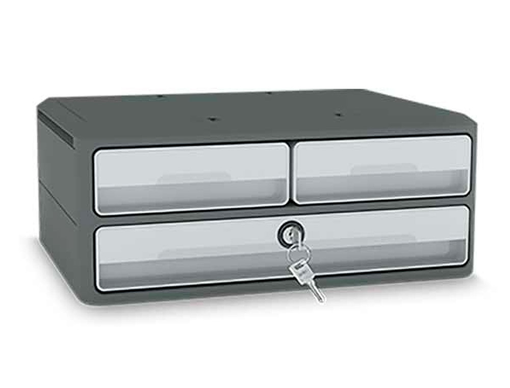 FICHERO CAJONES DE SOBREMESA CEP MOOV UP RECICLADO 80% CON CERRADURA RECICLADO 80% 3 CAJONES COLOR GRIS