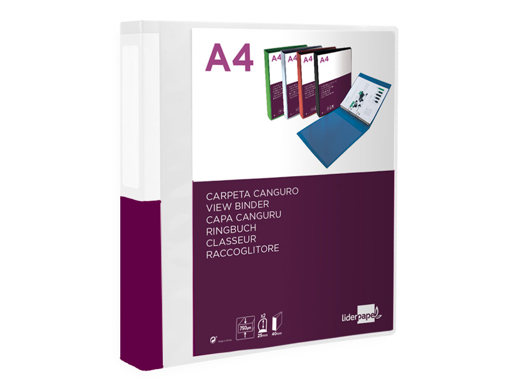 CARPETA LIDERPAPEL CANGURO 2 ANILLAS 25 MM MIXTAS POLIPROPILENO DIN A4 TRANSPARENTE