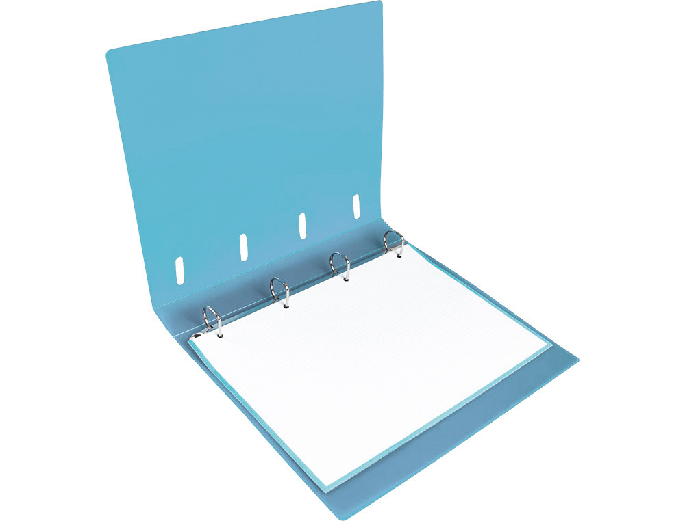 CARPETA CON RECAMBIO LIDERPAPEL A4 CUADRO 5MM 100 HOJAS 80G POLIPROPILENO 4 ANILLAS MIXTAS 25MM CELESTE