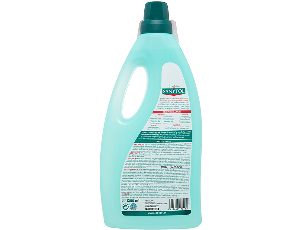 LIMPIADOR DESINFECTANTE SANYTOL LIMPIAHOGAR MULTISUPERFICIES BOTE DE 1200 ML