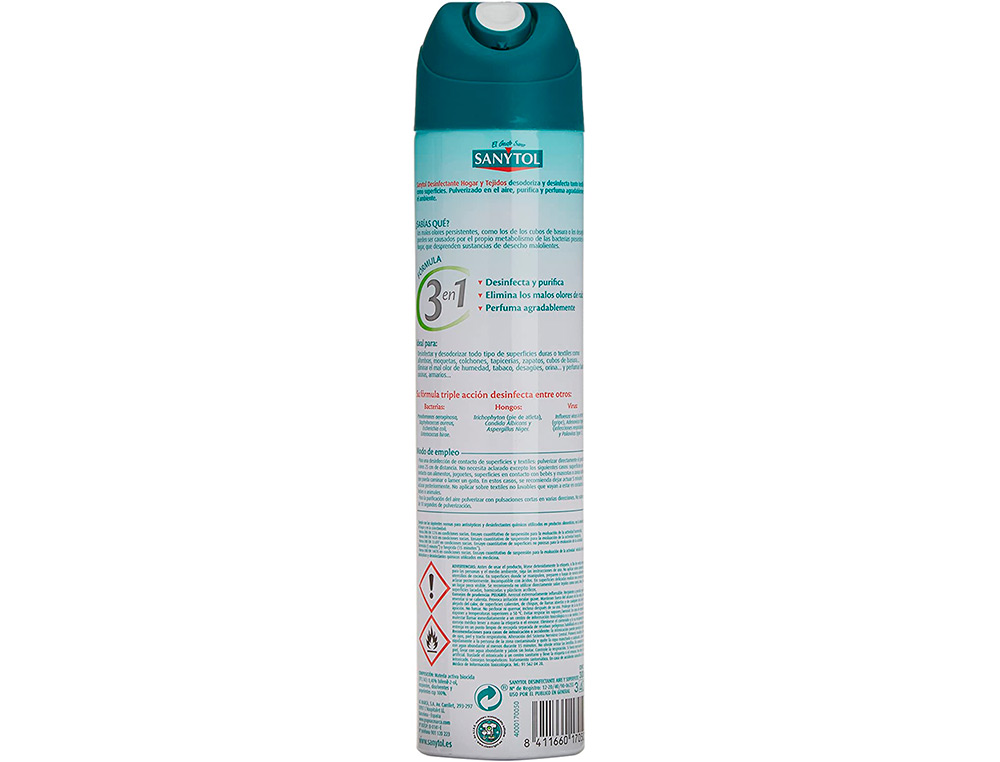 AMBIENTADOR SANYTOL DESINFECTANTE PARA HOGAR Y TEJIDOS SPRAY BOTE DE 300 ML