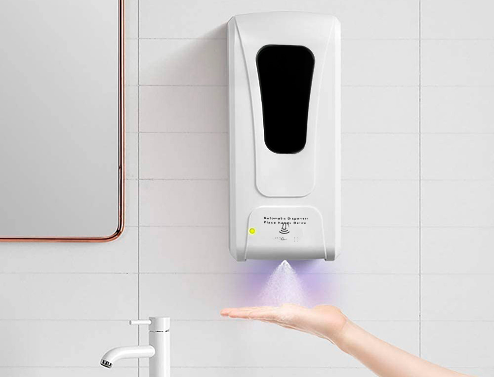 DISPENSADOR PARA GEL Y JABON Q-CONNECT AUTOMATICO SENSOR Y SOPORTE METALICO 152 CM ALTO 13X11,5X27 CM 1000 ML BLANCO
