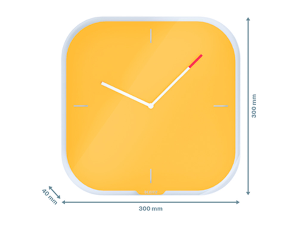 RELOJ LEITZ COSY DE PARED SILENCIOSO CRISTAL 30X30 CM AMARILLO