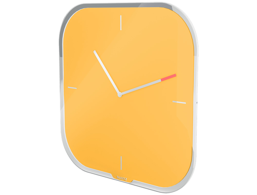 RELOJ LEITZ COSY DE PARED SILENCIOSO CRISTAL 30X30 CM AMARILLO