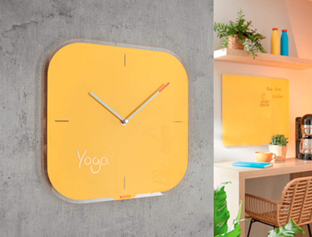 RELOJ LEITZ COSY DE PARED SILENCIOSO CRISTAL 30X30 CM AMARILLO