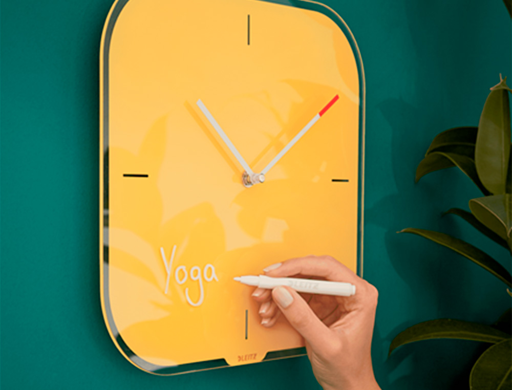 RELOJ LEITZ COSY DE PARED SILENCIOSO CRISTAL 30X30 CM AMARILLO