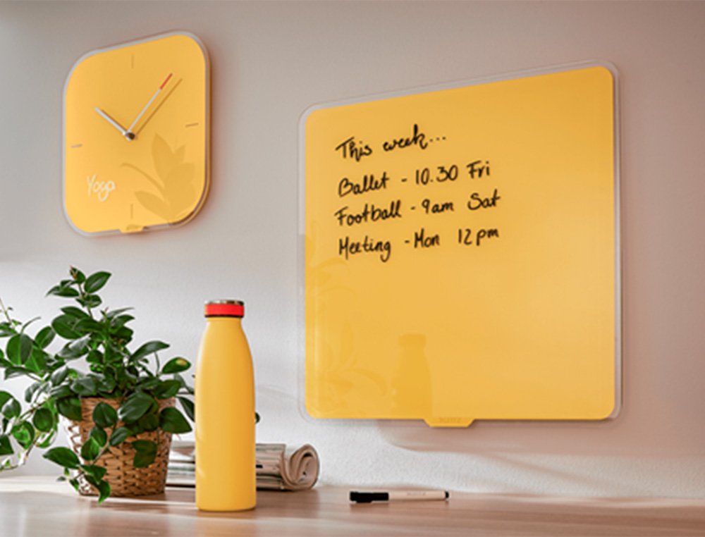RELOJ LEITZ COSY DE PARED SILENCIOSO CRISTAL 30X30 CM AMARILLO