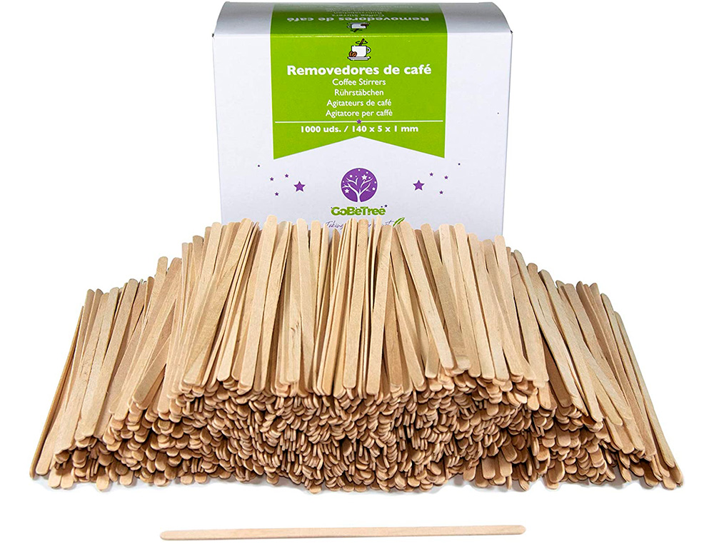 PALETINA AGITADORA DE MADERA 14 CM PARA EL CAFE CON FUNDA INDIVIDUAL BOLSA DE 1000 UNIDADES