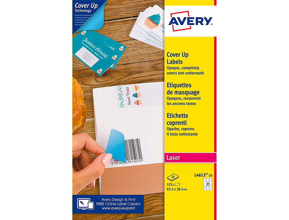 ETIQUETA ADHESIVA AVERY PERMANENTE PARA IMPRESORA LASER BLANCA 63,5X38,1 MM CAJA DE 525 UNIDADES