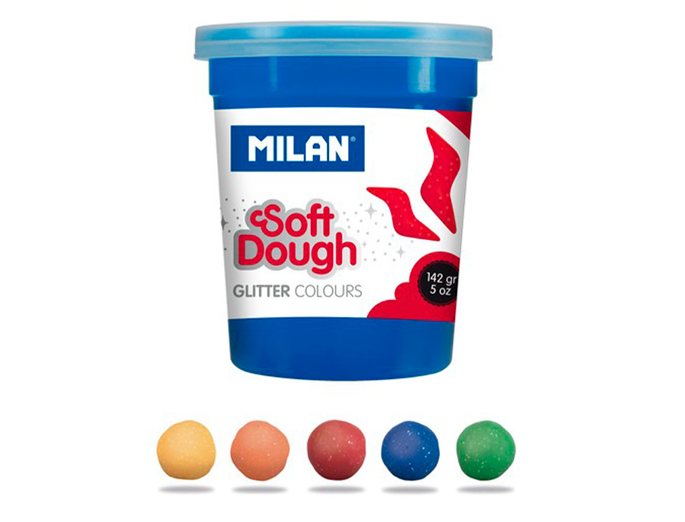 PASTA MILAN PARA MODELAR SOFT DOUGH GLITTER CAJA DE 5 BOTES COLORES SURTIDOS 142 G