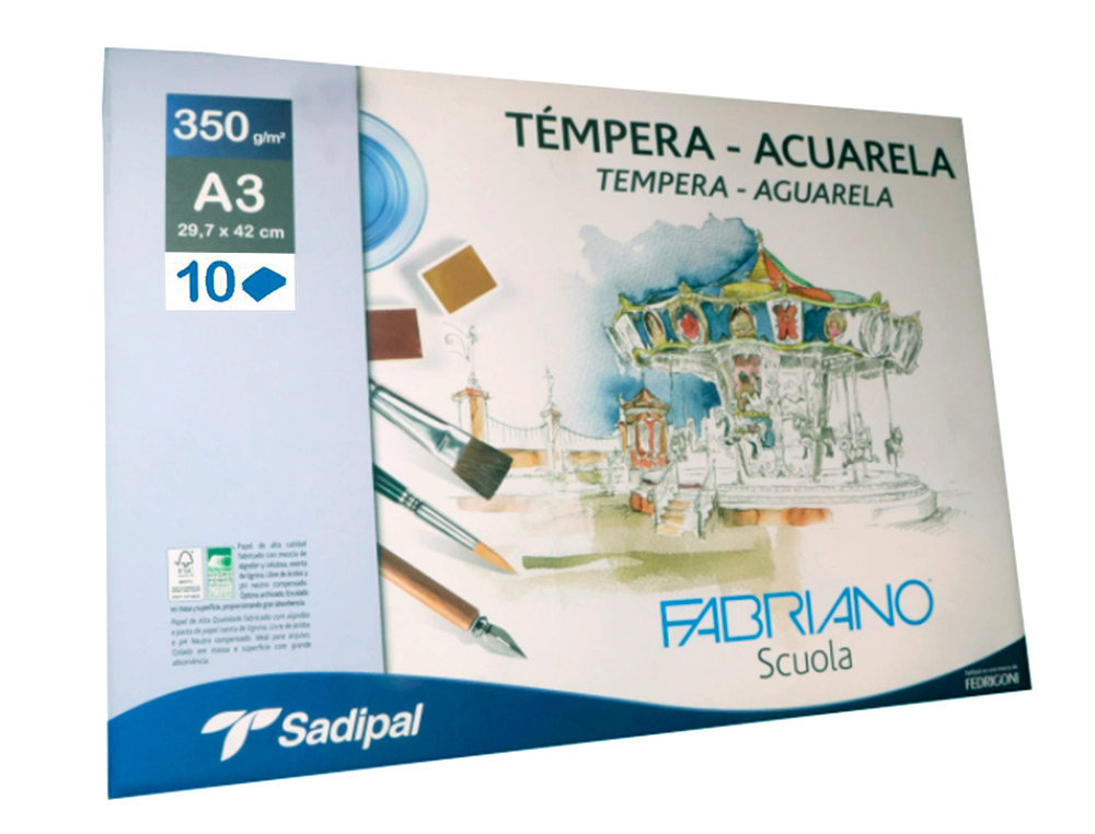 BLOC DIBUJO ACUARELA SADIPAL FABRIANO ESPIRAL DIN A3 10 HOJAS 350 G/M2 GRANO SUAVE