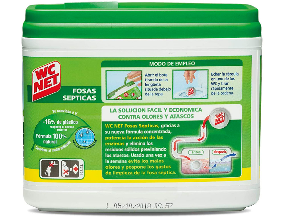 ELIMINA OLORES WC NET FOSAS SEPTICAS CAPSULA DE 18 GR CAJA DE 20 UNIDADES