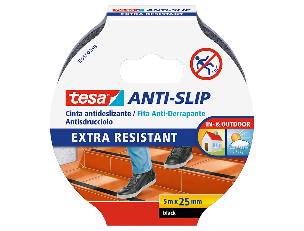CINTA ANTIDESLIZANTE ADHESIVA TESA USO INTERIOR / EXTERIOR COLOR NEGRO 5 MT X 25 MM