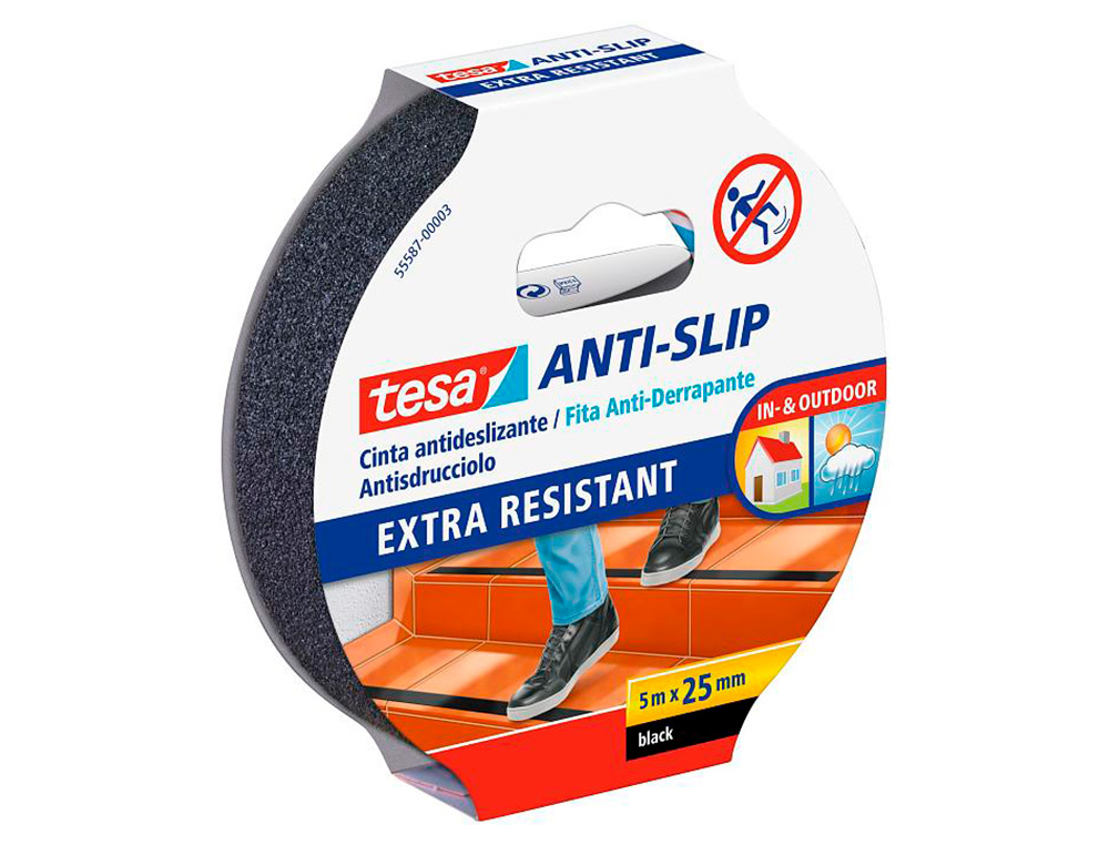 CINTA ANTIDESLIZANTE ADHESIVA TESA USO INTERIOR / EXTERIOR COLOR NEGRO 5 MT X 25 MM