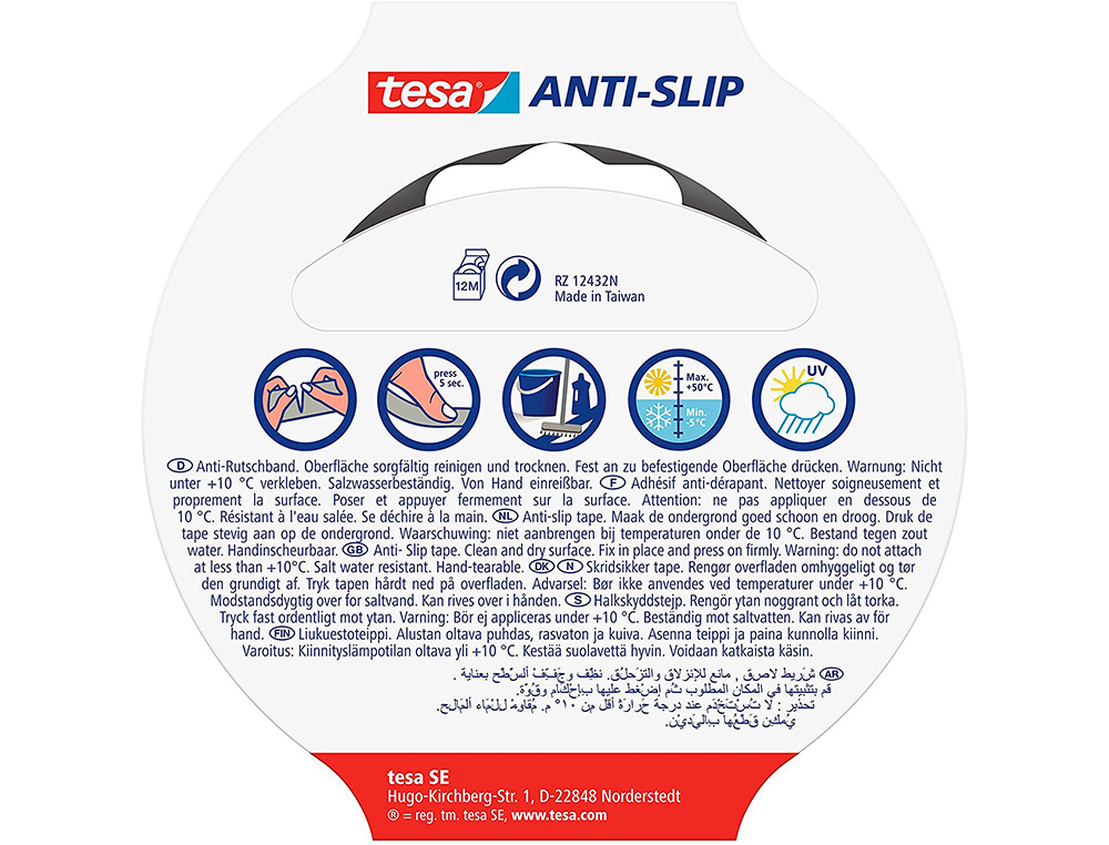 CINTA ANTIDESLIZANTE ADHESIVA TESA USO INTERIOR / EXTERIOR COLOR NEGRO 5 MT X 25 MM