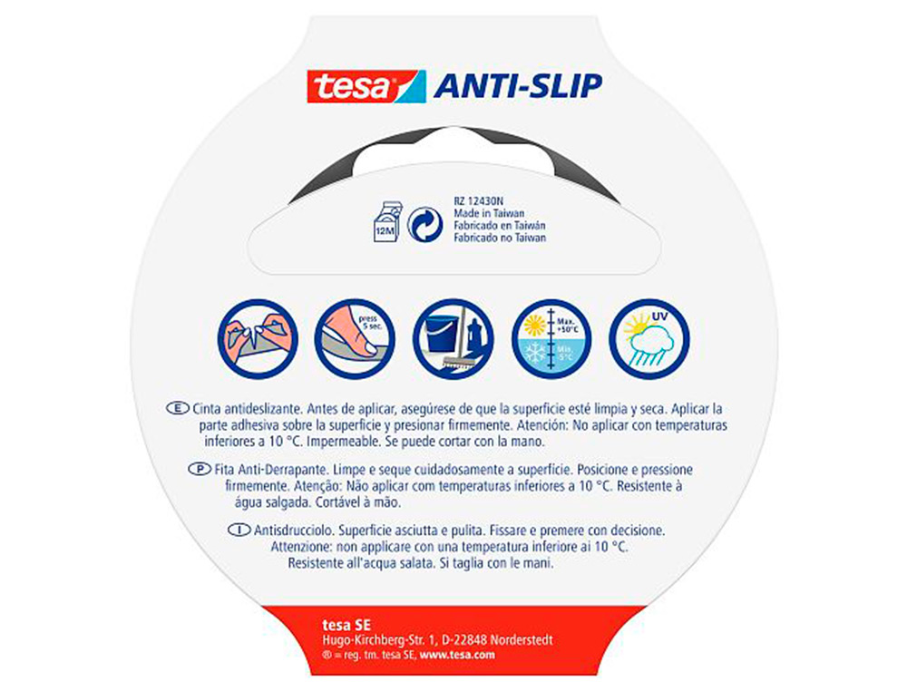 CINTA ANTIDESLIZANTE ADHESIVA TESA USO INTERIOR / EXTERIOR COLOR NEGRO 15 MT X 25 MM