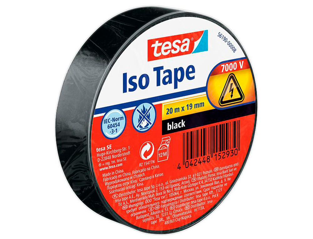 CINTA ADHESIVA AISLANTE TESA 20 MT X 19 MM COLOR NEGRO