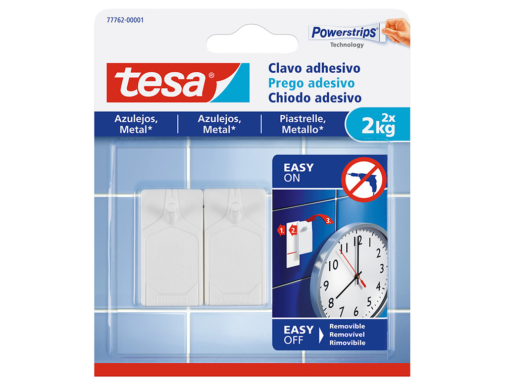 CLAVO AUTOADHESIVO TESA SUJECION HASTA 2 KG USO AZULEJOS REMOVIBLE BLISTER DE 2 UNIDADES