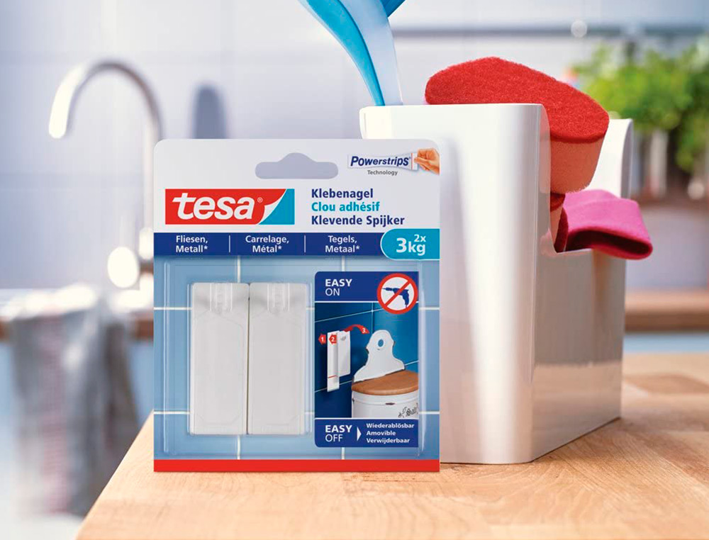 CLAVO AUTOADHESIVO TESA SUJECION HASTA 2 KG USO AZULEJOS REMOVIBLE BLISTER DE 2 UNIDADES
