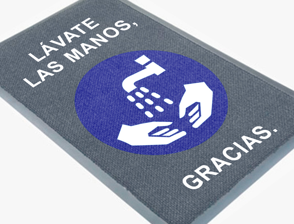 ALFOMBRA PARA SUELO DE PASO NOVUS LAVATE LAS MANOS GRACIAS FONDO GRIS 90X60 CM