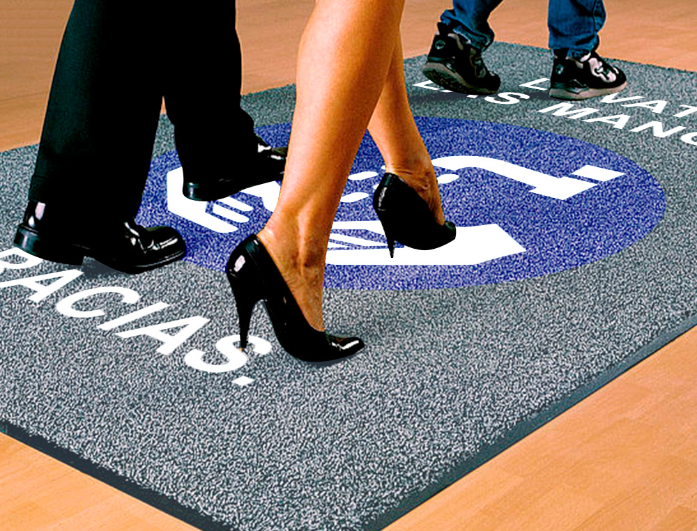 ALFOMBRA PARA SUELO DE PASO NOVUS LAVATE LAS MANOS GRACIAS FONDO GRIS 90X60 CM
