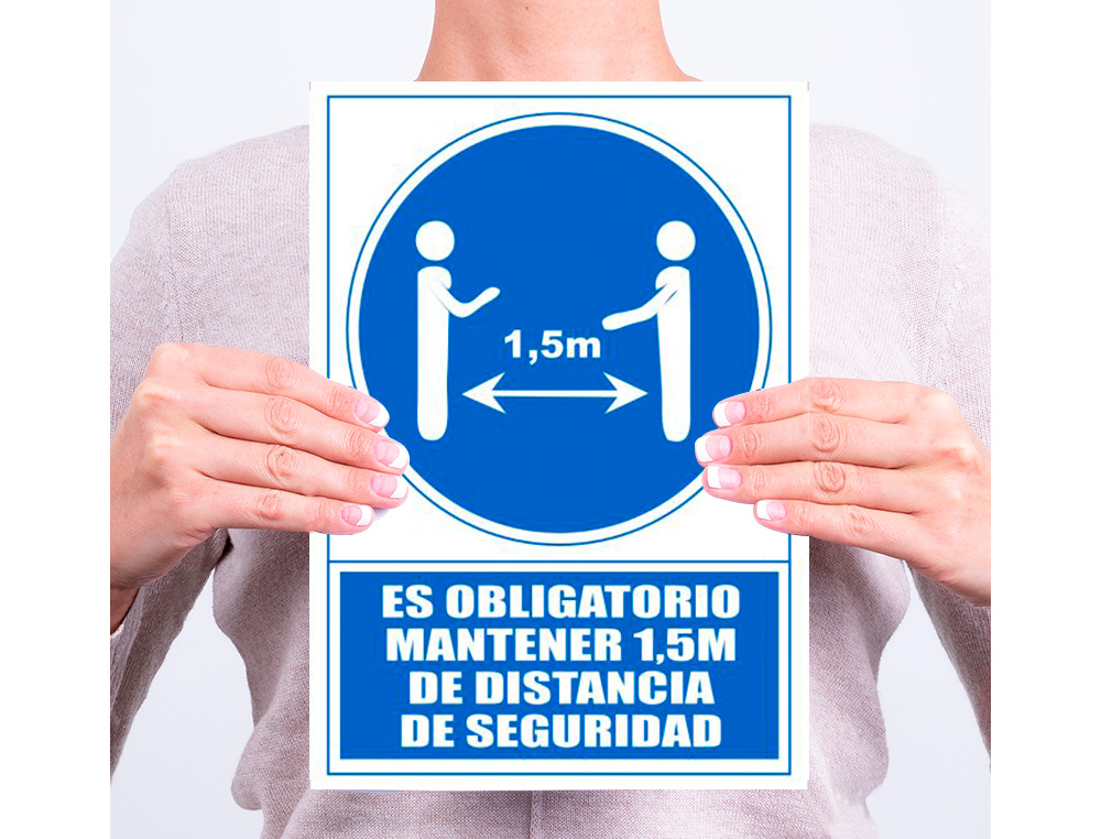 PICTOGRAMA ARCHIVO 2000 OBLIGATORIO MANTENER 1,5 M DE DISTANCIA DE SEGURIDAD PVC COLOR AZUL 210X297 MM