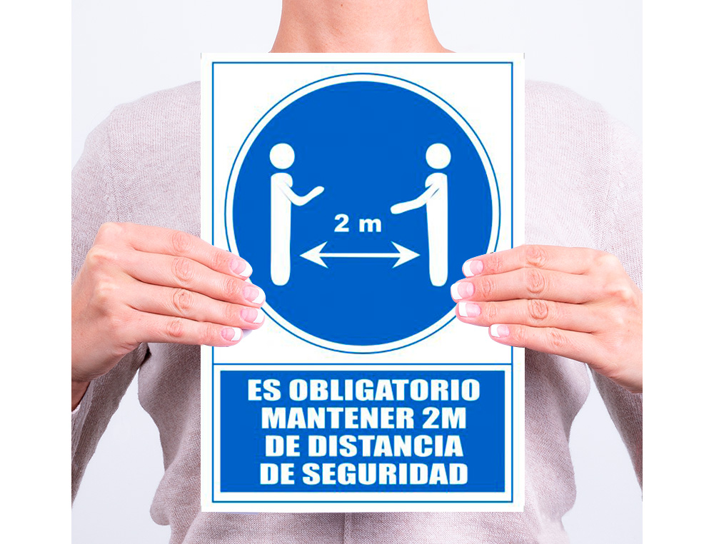 PICTOGRAMA ARCHIVO 2000 OBLIGATORIO MANTENER 2 M DE DISTANCIA DE SEGURIDAD PVC COLOR AZUL 210X297 MM