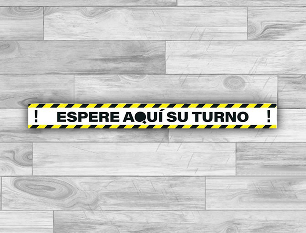 PICTOGRAMA ARCHIVO 2000 ESPERE SU TURNO MANTEGA LA DISTANCIA DE SEGURIDAD VINILO ADHESIVO AMARILLO 100X700 MM