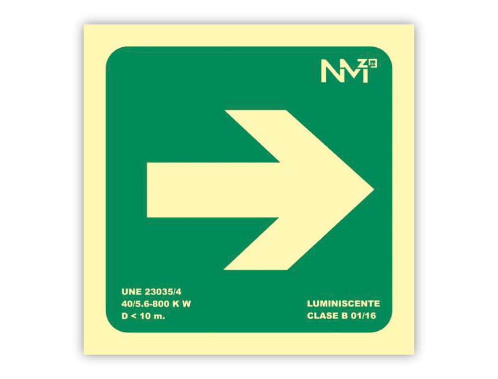 PICTOGRAMA ARCHIVO 2000 FLECHA DERECHA PVC VERDE LUMINISCENTE 224X224 MM