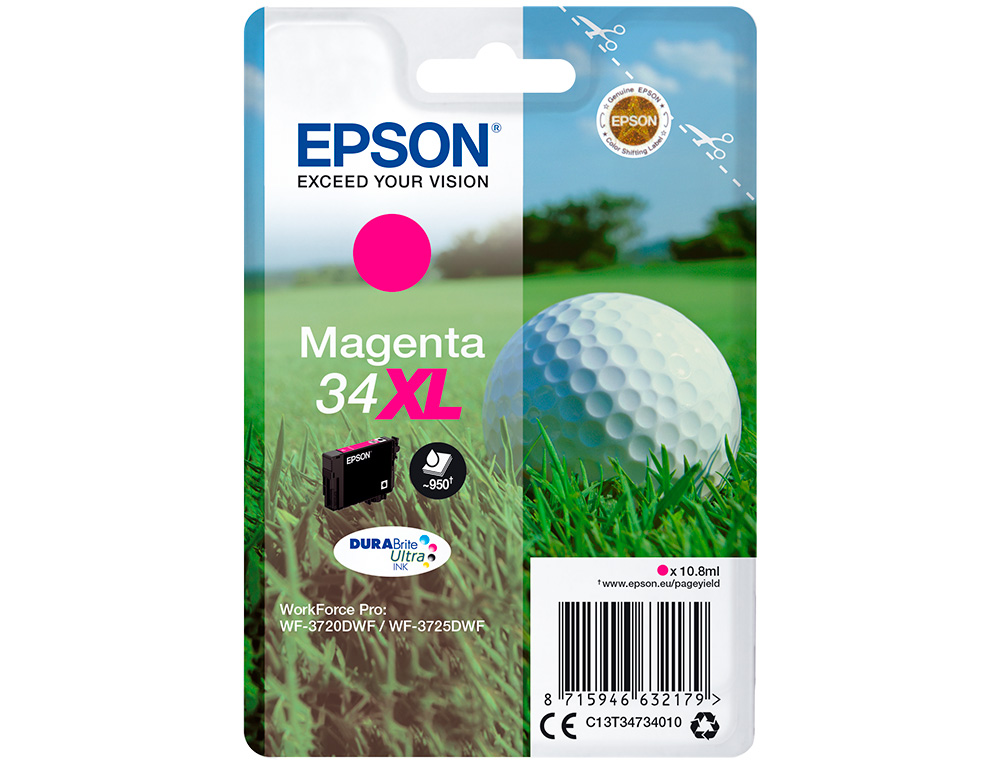 INK-JET EPSON WORK FORCE PRO WF-3720DWF/3725DWF MAGENTA 34XL DURABRITE ULTRA INK 950 PAGINAS