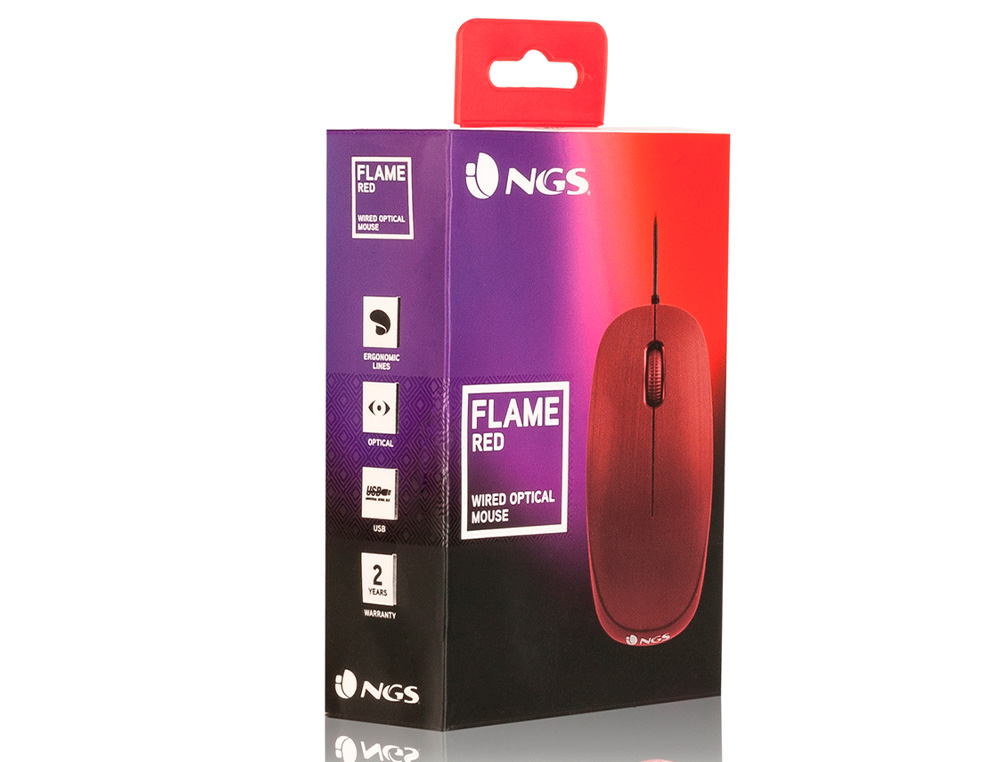 RATON NGS WIRED FLAME OPTICO CON CABLE 1000 DPI AMBIDIESTROS USB COLOR ROJO