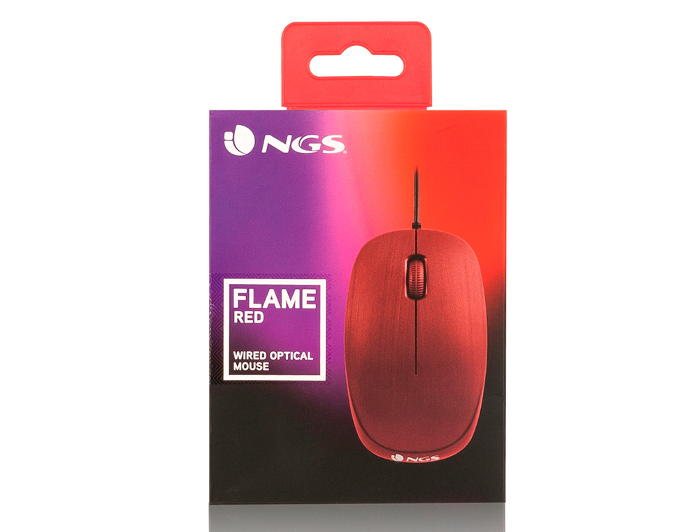 RATON NGS WIRED FLAME OPTICO CON CABLE 1000 DPI AMBIDIESTROS USB COLOR ROJO