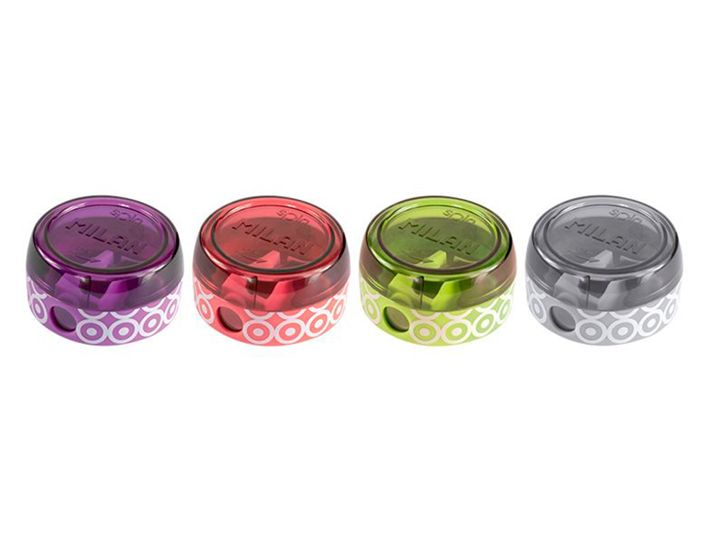 SACAPUNTAS MILAN SPIN PLASTICO 1 USO + 4 GOMAS DE BORRAR 430