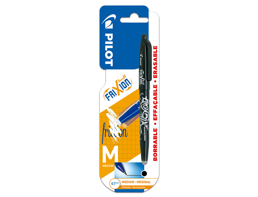 BOLIGRAFO PILOT FRIXION BALL BORRABLE 0,7 MM PUNTA MEDIA NEGRO EN BLISTER