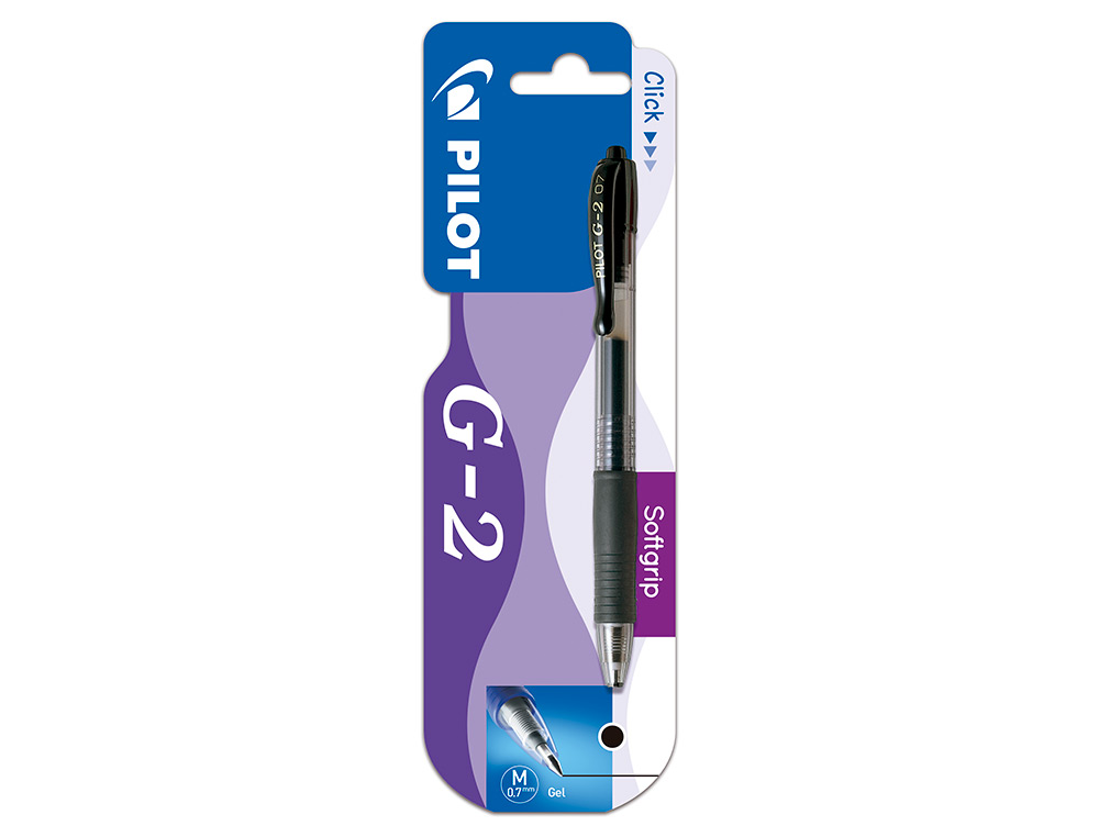 BOLIGRAFO PILOT G-2 NEGRO TINTA GEL RETRACTIL SUJECION DE CAUCHO EN BLISTER