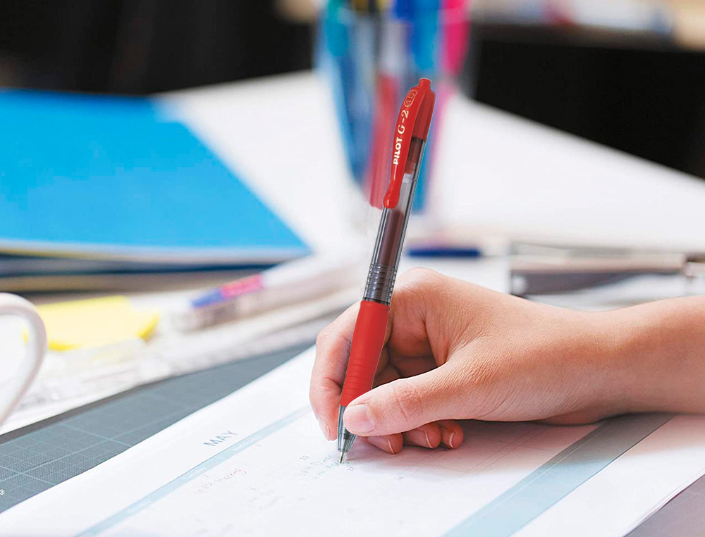 BOLIGRAFO PILOT G-2 ROJO TINTA GEL RETRACTIL SUJECION DE CAUCHO EN BLISTER